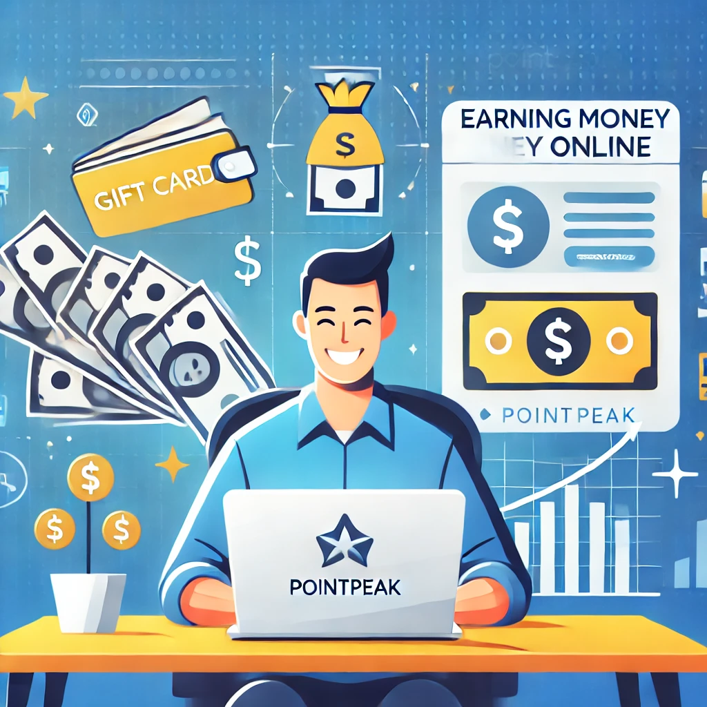 A user earning real money through PointPeak by completing surveys and playing games